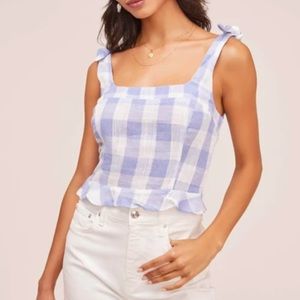 NWT ASTR Ruby Periwinkle Picnic Flounce Hem Linen & Cotton Blend Top
